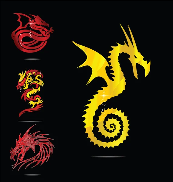 Emblèmes de dragons dorés et rouges — Image vectorielle
