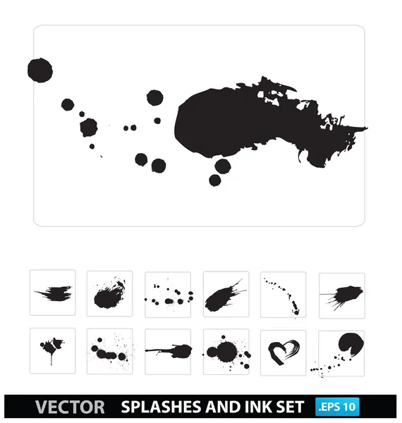 Splash a inkoustové kapky množinová kolekce — Stockový vektor