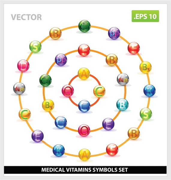 Conjunto de vitaminas vetoriais coloridas e criativas — Vetor de Stock
