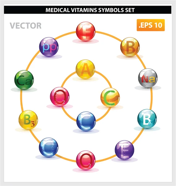 Gezondheid Geneeskunde vitaminen pil set geïsoleerd — Stockvector