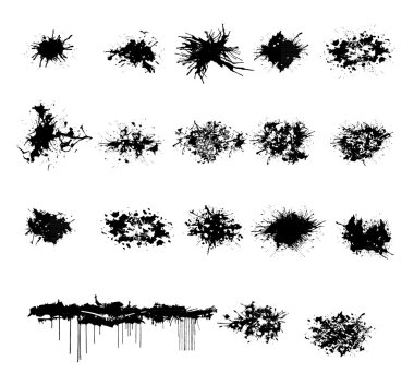 Grunge splash and ink drops set on the white clipart