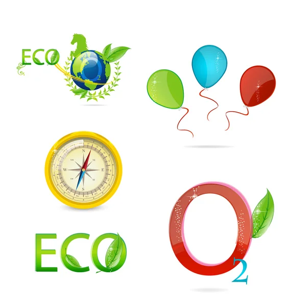 Natureza verde e conjunto de símbolos ecológicos — Vetor de Stock