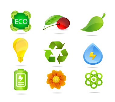 Nature eco symbols set green color clipart