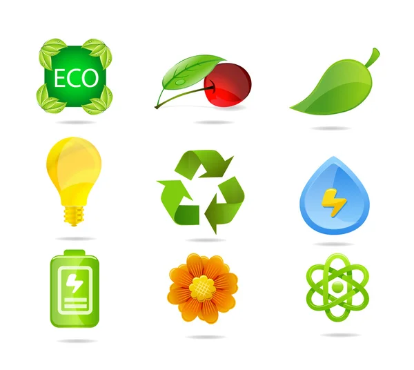 Příroda eco symboly sada zelenou barvu — Stockový vektor