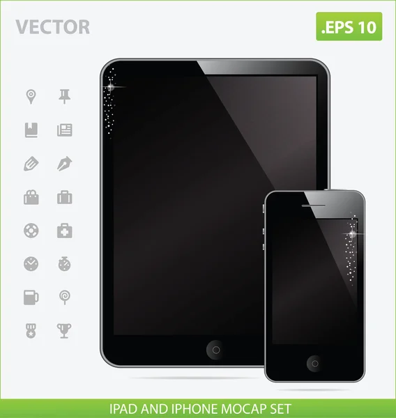 Tableta realista con pantalla en blanco y teléfono — Archivo Imágenes Vectoriales