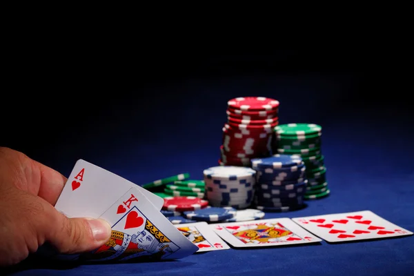 Chips for poker with royal flush — Stock Photo, Image