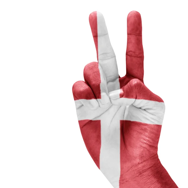 Danimarka bayrağı elinde. — Stok fotoğraf
