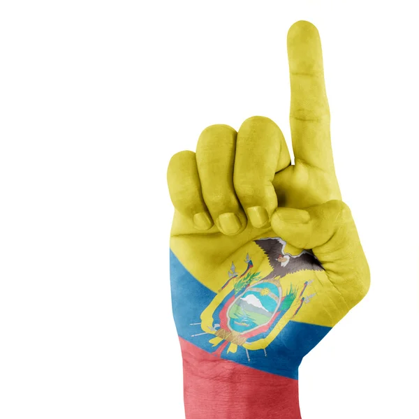 Bandera de Ecuador en Señalar Mano — Foto de Stock