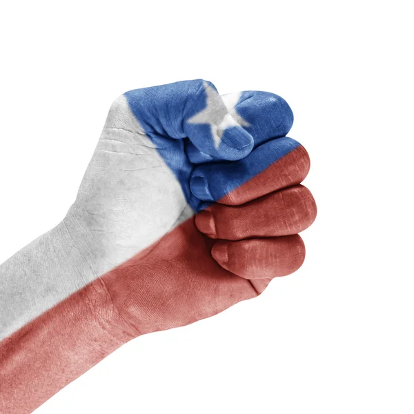 Chilei zászló a kezét. — Stock Fotó