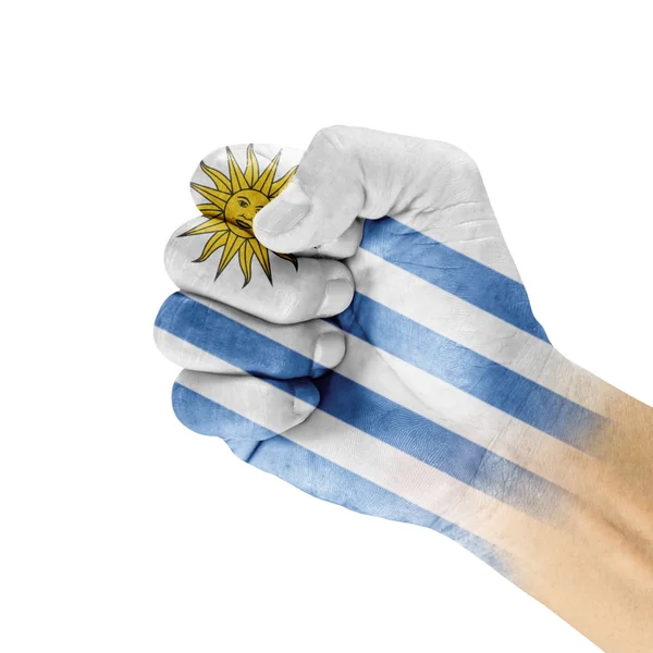 Uruguay zászló a kezét. — Stock Fotó