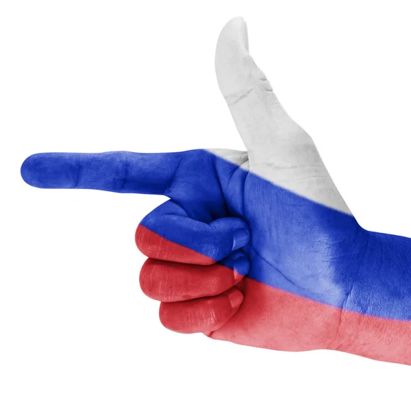 Rusland vlag op het fotograferen hand — Stockfoto