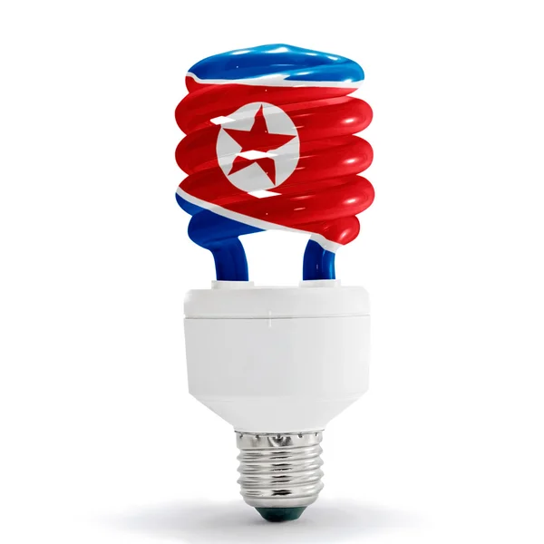 Nordkorea flagga på energisparande lampa. — Stockfoto