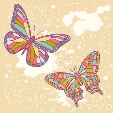 Colorful butterflies and spots card clipart