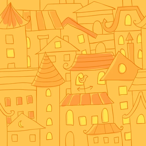 Style rétro dessiné à la main des maisons de ville motif sans couture — Image vectorielle