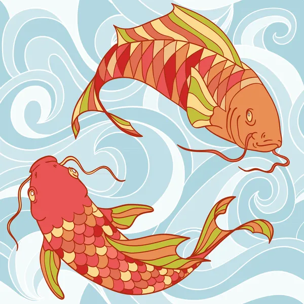 海の波のカードでカラフルな魚 — ストックベクタ