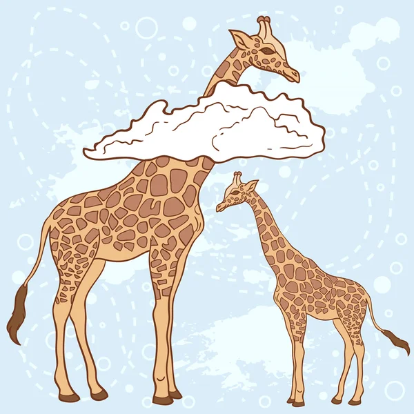 可爱长颈鹿云无缝模式中 — 图库矢量图片
