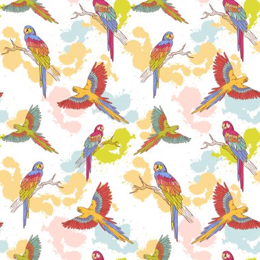 Parrot ara seamless grunge pattern clipart