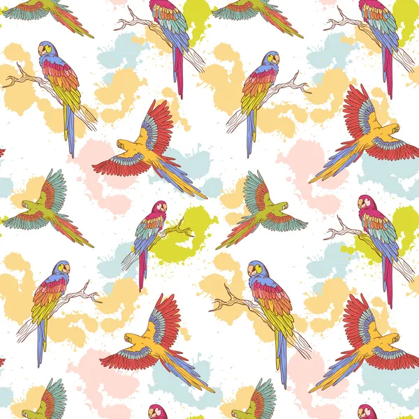 Parrot ara seamless grunge pattern — Stock Vector