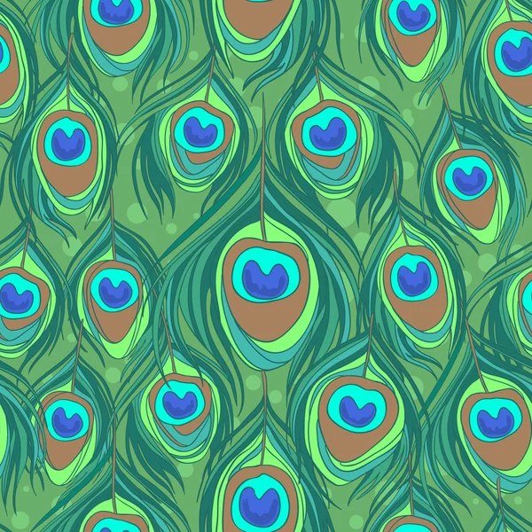 Patrón inconsútil colorido de la pluma del pavo real — Vector de stock