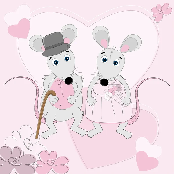 Mouse wedding greeting card — Stock Vector