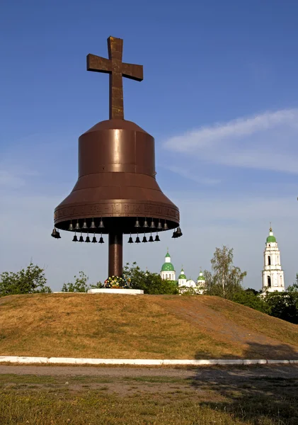 stock image Metal bells and cross silhouette