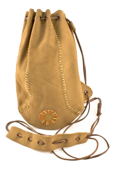 Bolso de bolsa de cuero atado con cuerda de cuero — Foto de Stock