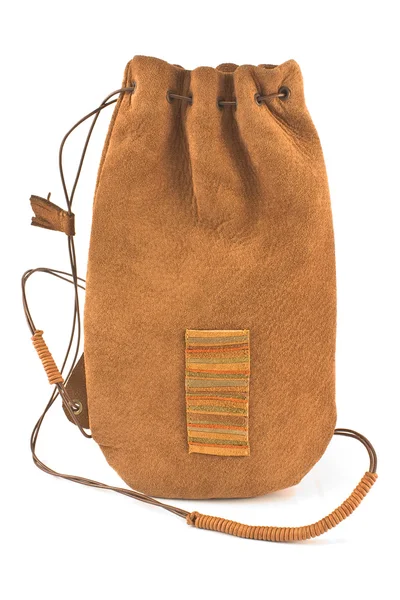 Läder pouch väska bundna med läder sträng — Stockfoto