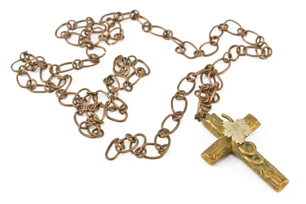Золотой христианский крест с цепью — стоковое фото