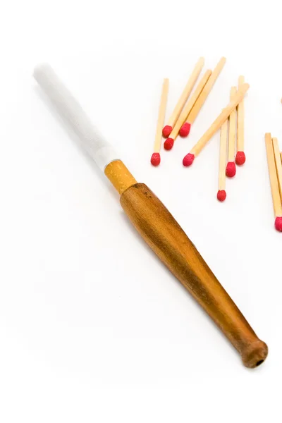 Wooden cigarette holder with matches — Stock Photo, Image