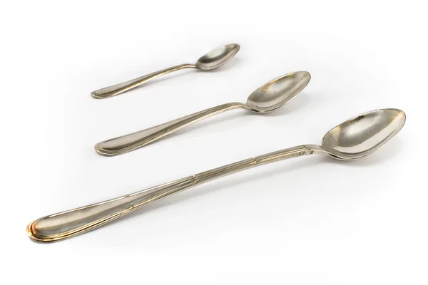 Three antique silverware spoons — Stockfoto