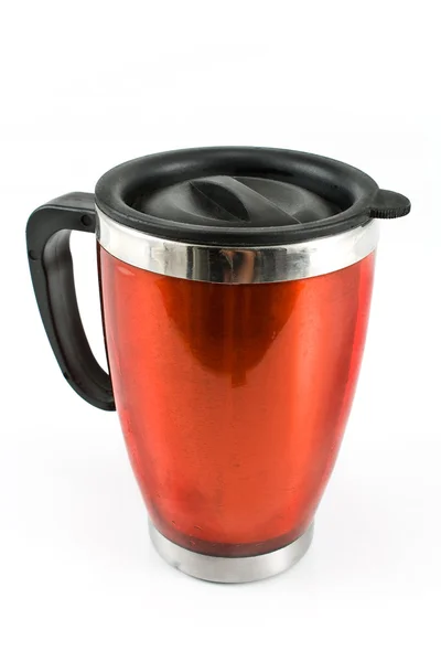 Rode thermos voor koffie — Stockfoto