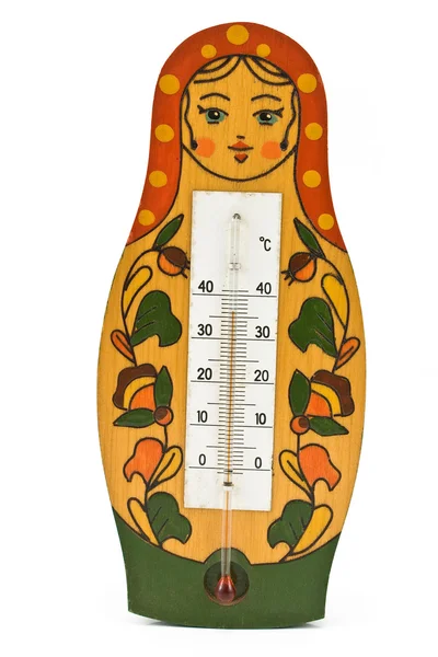 Babushka docka med termometer — Stockfoto