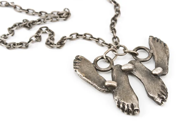 Silver necklace with foot pendant — Stock Photo, Image
