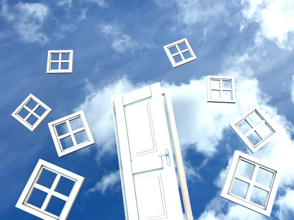 Kapı ve pencereler gökyüzünde — Stok fotoğraf