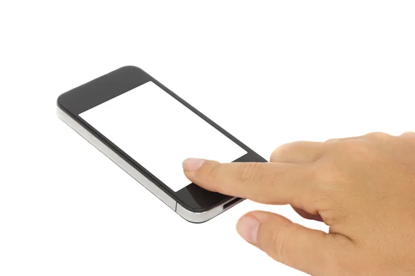 Pointing at modern smartphone — Stock Photo, Image
