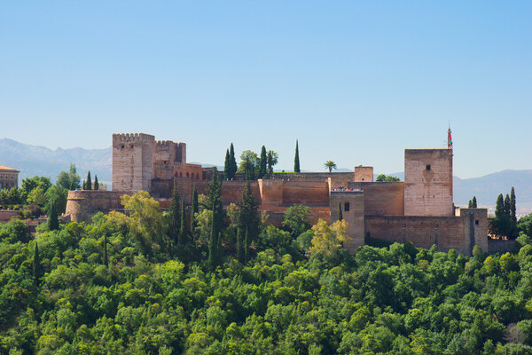 Fortress of Alhambra on the hilltops , Granada, Spain