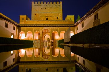 Cortyard of Alhambra at night, Granada, Spain clipart