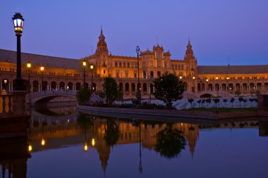 Plaza de España at night, Seville, Spain