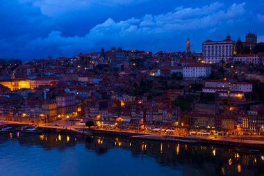 Old town of Porto at night, Portugal clipart