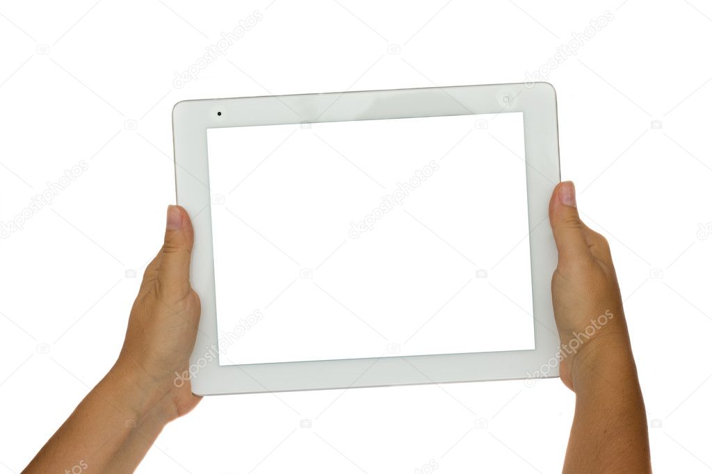Hands holding modern tablet PC