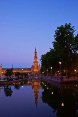 Plaza de España at night, Seville, Spain
