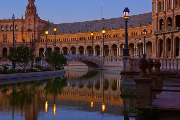 Plaza de España at night, Seville, Spain — Stock fotografie