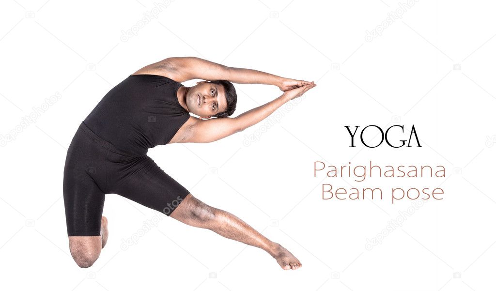 Download - Yoga parighasana beam pose by Indian man in black cloth isolated...