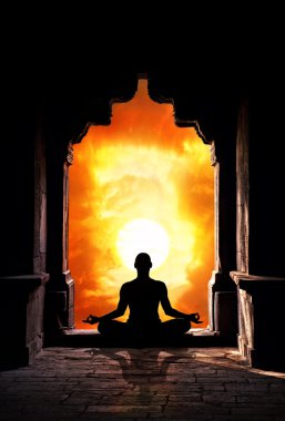 Yoga meditation in temple clipart