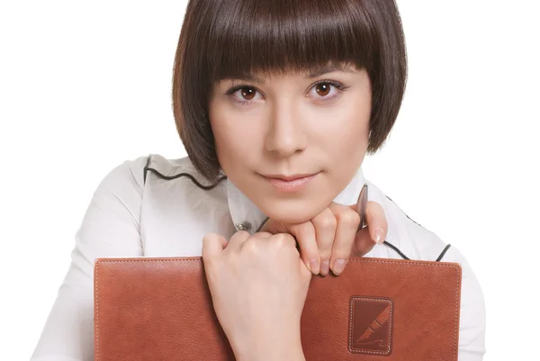 Affärskvinna med boken i händerna — Stockfoto