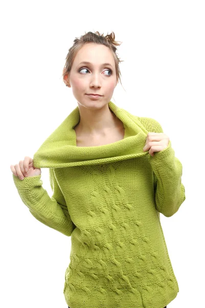 Beauty girl in a woolen sweater — Stock Photo, Image