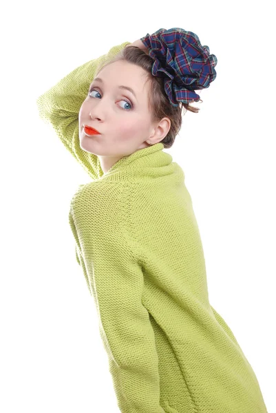Skönhet flicka i en ull tröja — Stockfoto
