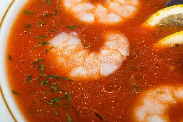Sopa de tomate con camarones — Foto de Stock