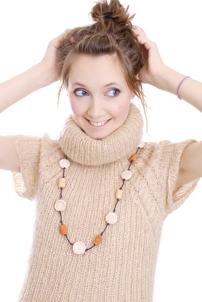 Krásy dívka v vlněné svetry — Stock fotografie
