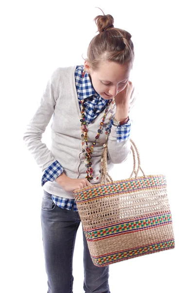 Young girl with a basket — Stock Photo, Image